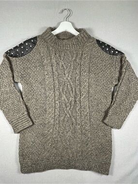 Elizabeth and James Nightingale Lamb Leather Studded Alpaca Wool Sweater Sz S